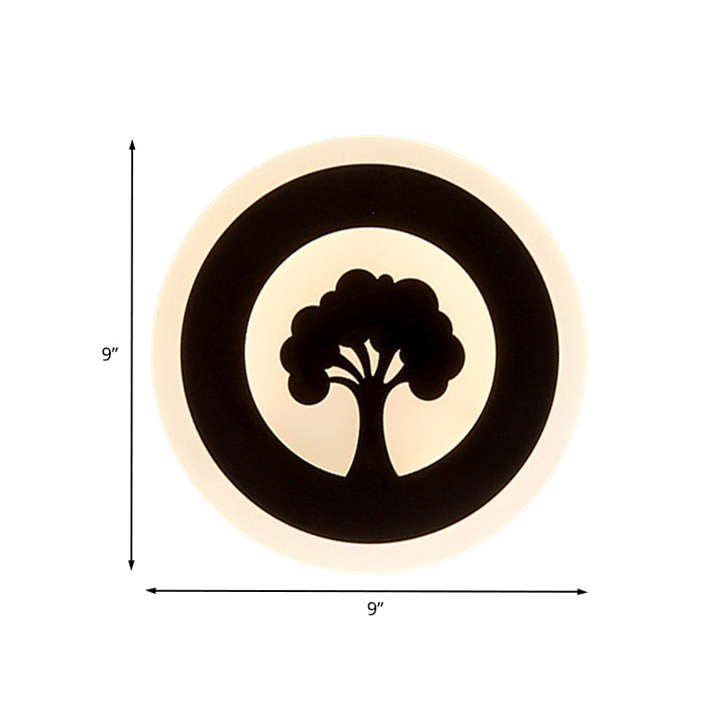 Acrylic Round Wall Lighting Modernism LED Flush Wall Sconce in Black with Tree Pattern, White/Warm Light Clearhalo 'Modern wall lights' 'Modern' 'Wall Lamps & Sconces' 'Wall Lights' Lighting' 732577