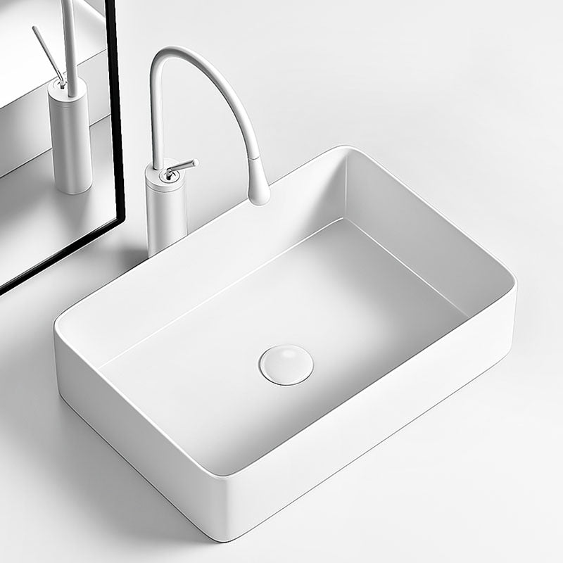 Modern Vessel Bathroom Sink Porcelain Shut-Off Valve Included Basin Sink 16"L x 12"W x 5"H Sink with Faucet Clearhalo 'Bathroom Remodel & Bathroom Fixtures' 'Bathroom Sinks & Faucet Components' 'Bathroom Sinks' 'bathroom_sink' 'Home Improvement' 'home_improvement' 'home_improvement_bathroom_sink' 7325853