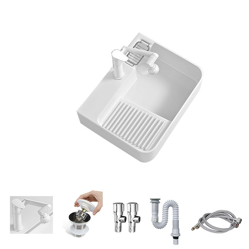 Modern Vessel Lavatory Sink Porcelain with Overflow Wash Stand 20"L x 16"W x 6"H Left Washboard Sink with Faucet Clearhalo 'Bathroom Remodel & Bathroom Fixtures' 'Bathroom Sinks & Faucet Components' 'Bathroom Sinks' 'bathroom_sink' 'Home Improvement' 'home_improvement' 'home_improvement_bathroom_sink' 7325891