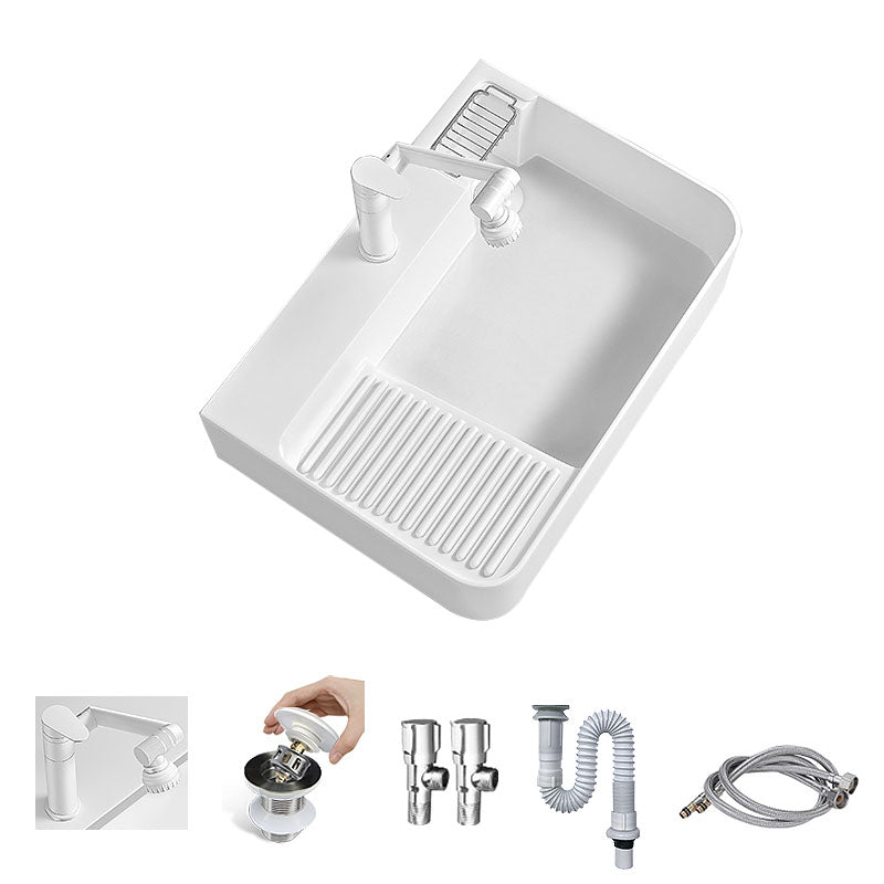 Modern Vessel Lavatory Sink Porcelain with Overflow Wash Stand 26"L x 18"W x 7"H Left Washboard Sink with Faucet Clearhalo 'Bathroom Remodel & Bathroom Fixtures' 'Bathroom Sinks & Faucet Components' 'Bathroom Sinks' 'bathroom_sink' 'Home Improvement' 'home_improvement' 'home_improvement_bathroom_sink' 7325903