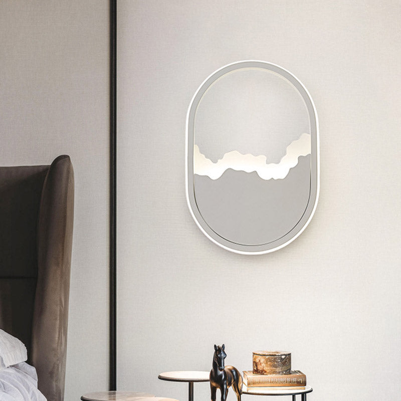 Modernism Oval Wall Mount Light Iron LED Stairway Sconce Lamp Fixture in White with Cracked Design Clearhalo 'Cast Iron' 'Glass' 'Industrial' 'Modern wall lights' 'Modern' 'Tiffany' 'Traditional wall lights' 'Wall Lamps & Sconces' 'Wall Lights' Lighting' 732604