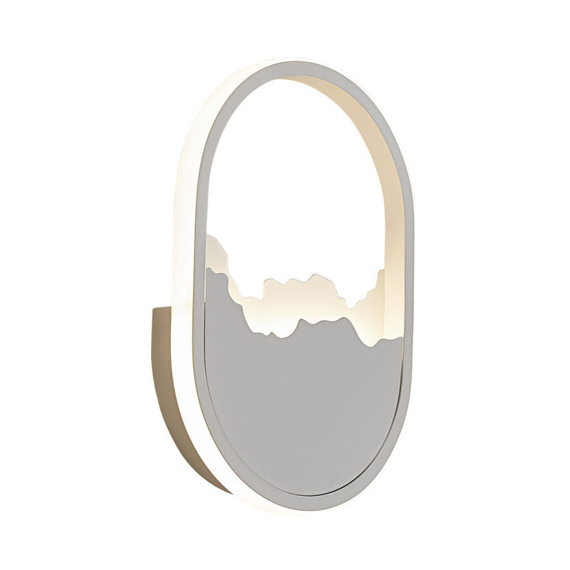 Modernism Oval Wall Mount Light Iron LED Stairway Sconce Lamp Fixture in White with Cracked Design Clearhalo 'Cast Iron' 'Glass' 'Industrial' 'Modern wall lights' 'Modern' 'Tiffany' 'Traditional wall lights' 'Wall Lamps & Sconces' 'Wall Lights' Lighting' 732606