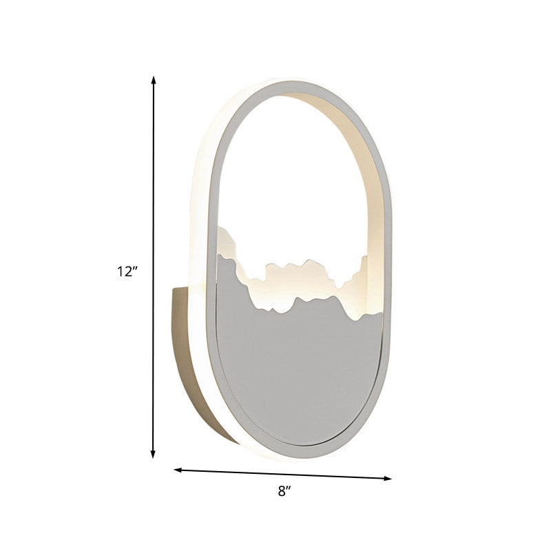 Modernism Oval Wall Mount Light Iron LED Stairway Sconce Lamp Fixture in White with Cracked Design Clearhalo 'Cast Iron' 'Glass' 'Industrial' 'Modern wall lights' 'Modern' 'Tiffany' 'Traditional wall lights' 'Wall Lamps & Sconces' 'Wall Lights' Lighting' 732607