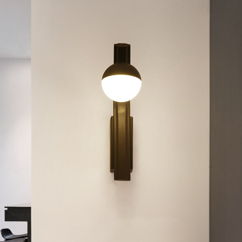 Modernist Orb Sconce Lighting White Glass LED Stairway Wall Mount in Coffee with Angled Metal Arm Clearhalo 'Cast Iron' 'Glass' 'Industrial' 'Modern wall lights' 'Modern' 'Tiffany' 'Traditional wall lights' 'Wall Lamps & Sconces' 'Wall Lights' Lighting' 732639