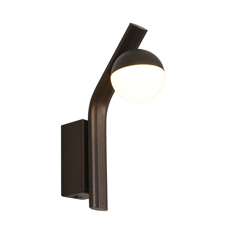 Modernist Orb Sconce Lighting White Glass LED Stairway Wall Mount in Coffee with Angled Metal Arm Clearhalo 'Cast Iron' 'Glass' 'Industrial' 'Modern wall lights' 'Modern' 'Tiffany' 'Traditional wall lights' 'Wall Lamps & Sconces' 'Wall Lights' Lighting' 732641