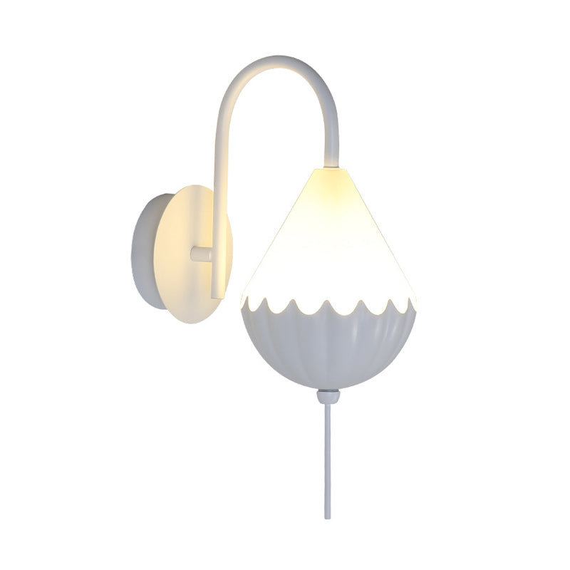 Metallic Curved Arm Wall Light Fixture Contemporary LED Wall Sconce in White with Pear Acrylic Shade Clearhalo 'Cast Iron' 'Glass' 'Industrial' 'Modern wall lights' 'Modern' 'Tiffany' 'Traditional wall lights' 'Wall Lamps & Sconces' 'Wall Lights' Lighting' 732645