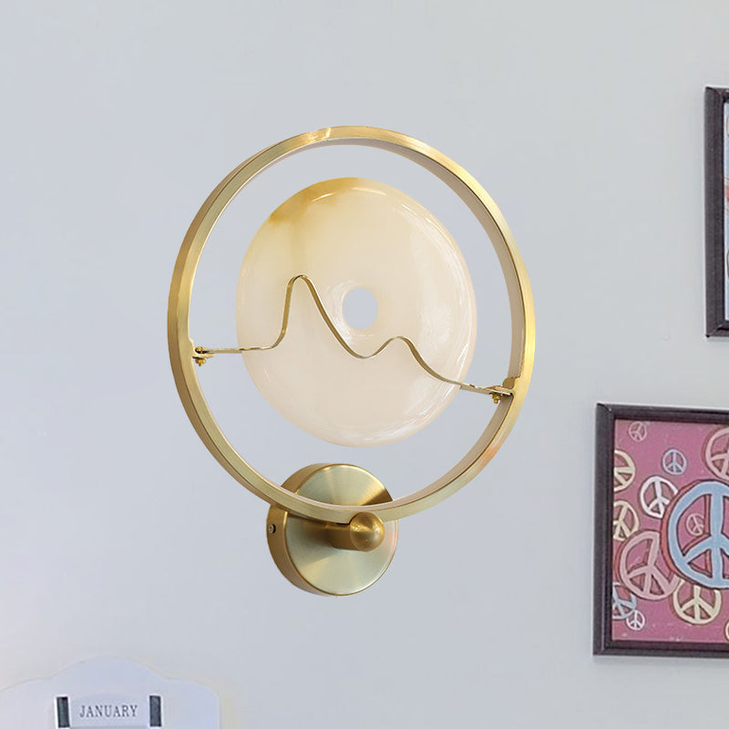 Contemporary Jade Clothing Sconce Lighting Stone LED Corridor Wall Mount Lamp with Gold Ring Clearhalo 'Modern wall lights' 'Modern' 'Wall Lamps & Sconces' 'Wall Lights' Lighting' 732649