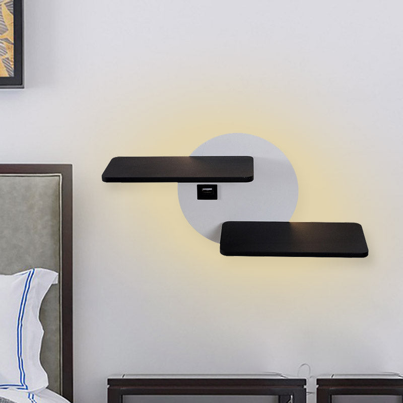 Rectangle Panel Bedside Wall Mount Metal LED Modern Sconce Lighting in Black and White with USB Port Clearhalo 'Cast Iron' 'Glass' 'Industrial' 'Modern wall lights' 'Modern' 'Tiffany' 'Traditional wall lights' 'Wall Lamps & Sconces' 'Wall Lights' Lighting' 732669