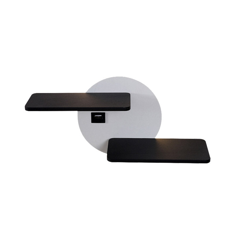 Rectangle Panel Bedside Wall Mount Metal LED Modern Sconce Lighting in Black and White with USB Port Clearhalo 'Cast Iron' 'Glass' 'Industrial' 'Modern wall lights' 'Modern' 'Tiffany' 'Traditional wall lights' 'Wall Lamps & Sconces' 'Wall Lights' Lighting' 732670