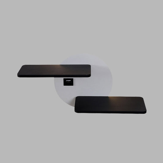 Rectangle Panel Bedside Wall Mount Metal LED Modern Sconce Lighting in Black and White with USB Port Clearhalo 'Cast Iron' 'Glass' 'Industrial' 'Modern wall lights' 'Modern' 'Tiffany' 'Traditional wall lights' 'Wall Lamps & Sconces' 'Wall Lights' Lighting' 732671