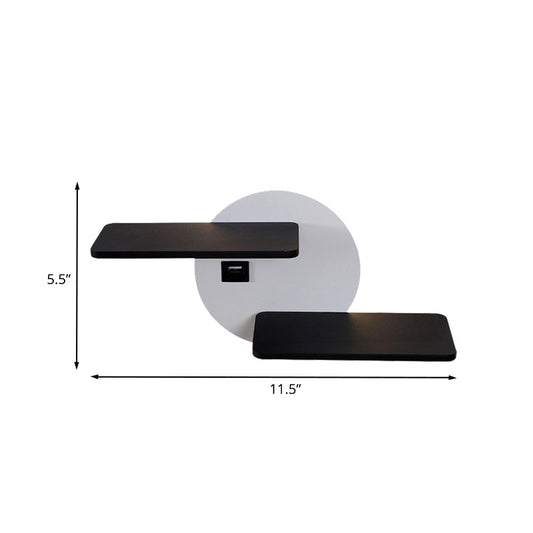 Rectangle Panel Bedside Wall Mount Metal LED Modern Sconce Lighting in Black and White with USB Port Clearhalo 'Cast Iron' 'Glass' 'Industrial' 'Modern wall lights' 'Modern' 'Tiffany' 'Traditional wall lights' 'Wall Lamps & Sconces' 'Wall Lights' Lighting' 732672