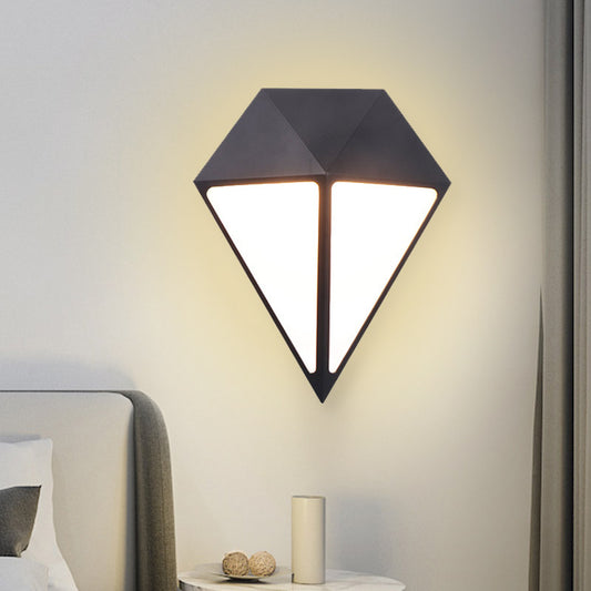 Modernist Diamond Sconce Light Fixture Metallic LED Stairway Wall Mount Lamp in Black, White/Warm/Natural Light Black Clearhalo 'Cast Iron' 'Glass' 'Industrial' 'Modern wall lights' 'Modern' 'Tiffany' 'Traditional wall lights' 'Wall Lamps & Sconces' 'Wall Lights' Lighting' 732673