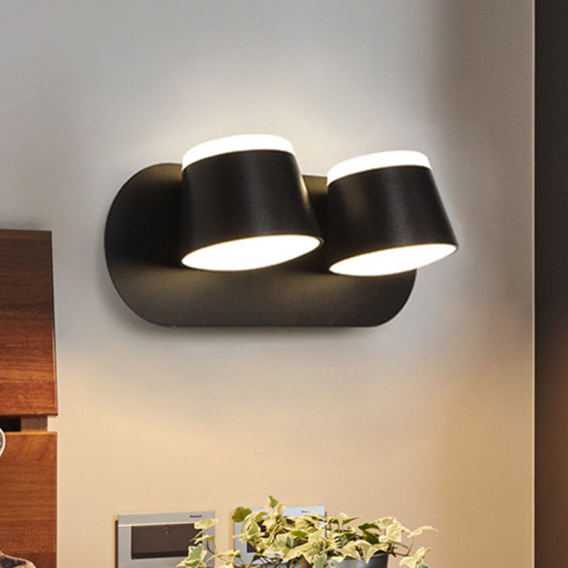Black Finish Drum Wall Sconce Modernist 2 Lights Metallic LED Adjustable Wall Mount Lamp Fixture Black Clearhalo 'Cast Iron' 'Glass' 'Industrial' 'Modern wall lights' 'Modern' 'Tiffany' 'Traditional wall lights' 'Wall Lamps & Sconces' 'Wall Lights' Lighting' 732678