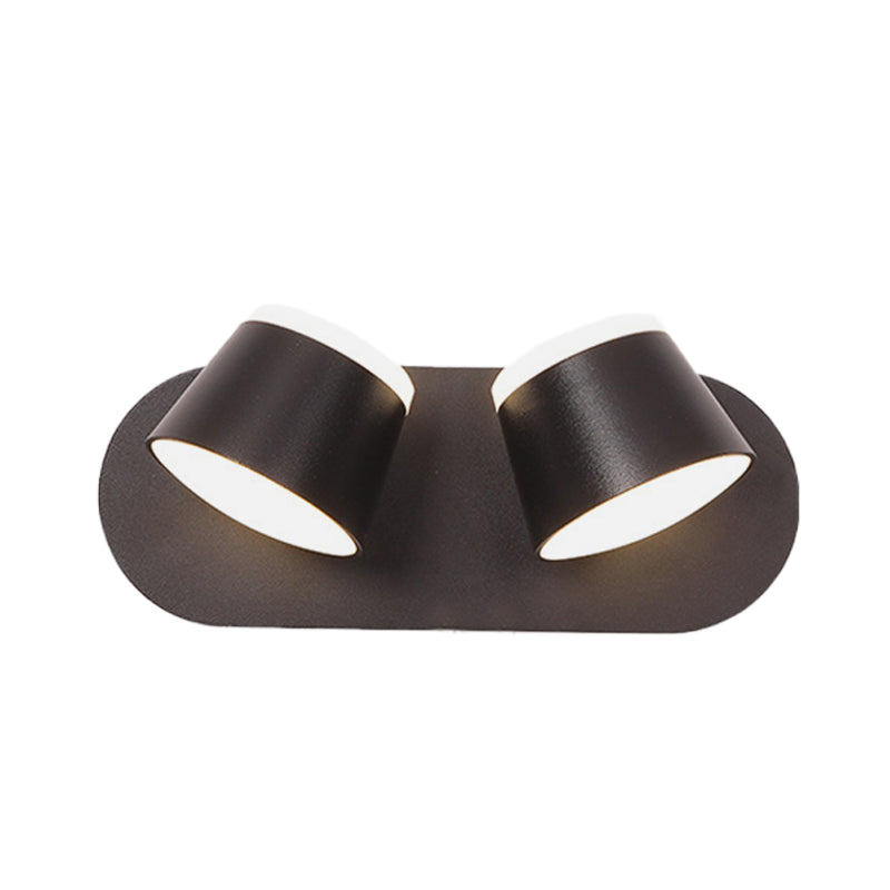 Black Finish Drum Wall Sconce Modernist 2 Lights Metallic LED Adjustable Wall Mount Lamp Fixture Clearhalo 'Cast Iron' 'Glass' 'Industrial' 'Modern wall lights' 'Modern' 'Tiffany' 'Traditional wall lights' 'Wall Lamps & Sconces' 'Wall Lights' Lighting' 732680