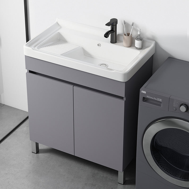 Modern Ceramic Rectangular Vanity Sink Single-Sink Freestanding Vanity Set Clearhalo 'Bathroom Remodel & Bathroom Fixtures' 'Bathroom Vanities' 'bathroom_vanities' 'Home Improvement' 'home_improvement' 'home_improvement_bathroom_vanities' 7327162