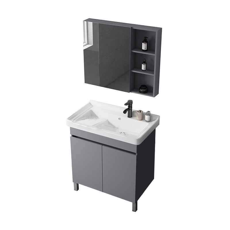Modern Ceramic Rectangular Vanity Sink Single-Sink Freestanding Vanity Set Vanity & Faucet & Mirror Cabinet Washboard Included Clearhalo 'Bathroom Remodel & Bathroom Fixtures' 'Bathroom Vanities' 'bathroom_vanities' 'Home Improvement' 'home_improvement' 'home_improvement_bathroom_vanities' 7327166