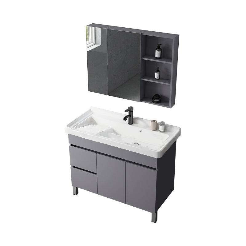 Modern Ceramic Rectangular Vanity Sink Single-Sink Freestanding Vanity Set Vanity & Faucet & Mirror Cabinet Washboard Included Clearhalo 'Bathroom Remodel & Bathroom Fixtures' 'Bathroom Vanities' 'bathroom_vanities' 'Home Improvement' 'home_improvement' 'home_improvement_bathroom_vanities' 7327168