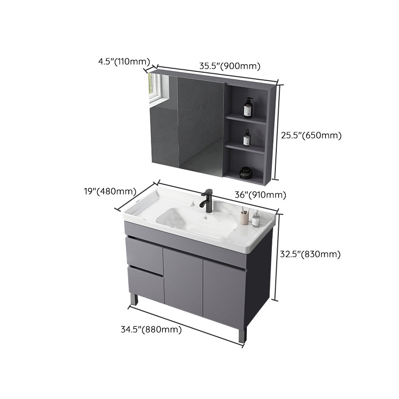 Modern Ceramic Rectangular Vanity Sink Single-Sink Freestanding Vanity Set Clearhalo 'Bathroom Remodel & Bathroom Fixtures' 'Bathroom Vanities' 'bathroom_vanities' 'Home Improvement' 'home_improvement' 'home_improvement_bathroom_vanities' 7327195