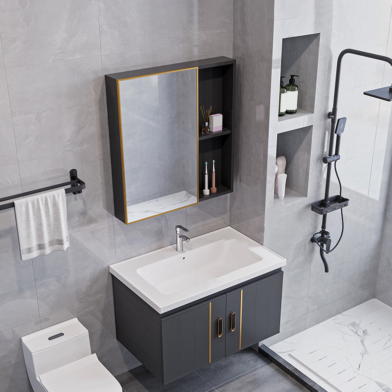 Glam Single Wall Mount Sink Vanity Gray Metal Base Rectangular Vanity Set Clearhalo 'Bathroom Remodel & Bathroom Fixtures' 'Bathroom Vanities' 'bathroom_vanities' 'Home Improvement' 'home_improvement' 'home_improvement_bathroom_vanities' 7327199