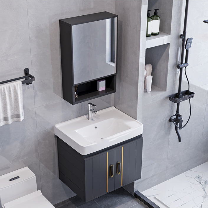 Glam Single Wall Mount Sink Vanity Gray Metal Base Rectangular Vanity Set Clearhalo 'Bathroom Remodel & Bathroom Fixtures' 'Bathroom Vanities' 'bathroom_vanities' 'Home Improvement' 'home_improvement' 'home_improvement_bathroom_vanities' 7327202