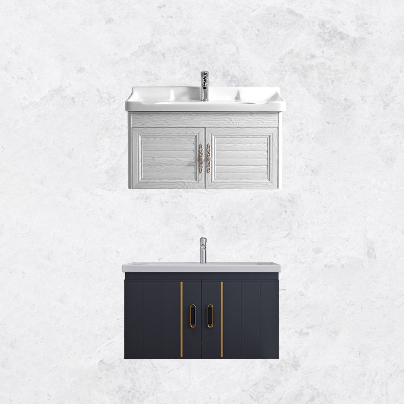 Glam Single Wall Mount Sink Vanity Gray Metal Base Rectangular Vanity Set Clearhalo 'Bathroom Remodel & Bathroom Fixtures' 'Bathroom Vanities' 'bathroom_vanities' 'Home Improvement' 'home_improvement' 'home_improvement_bathroom_vanities' 7327207