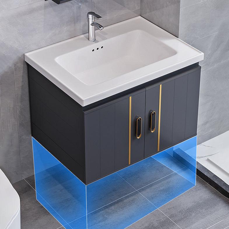 Glam Single Wall Mount Sink Vanity Gray Metal Base Rectangular Vanity Set Clearhalo 'Bathroom Remodel & Bathroom Fixtures' 'Bathroom Vanities' 'bathroom_vanities' 'Home Improvement' 'home_improvement' 'home_improvement_bathroom_vanities' 7327216
