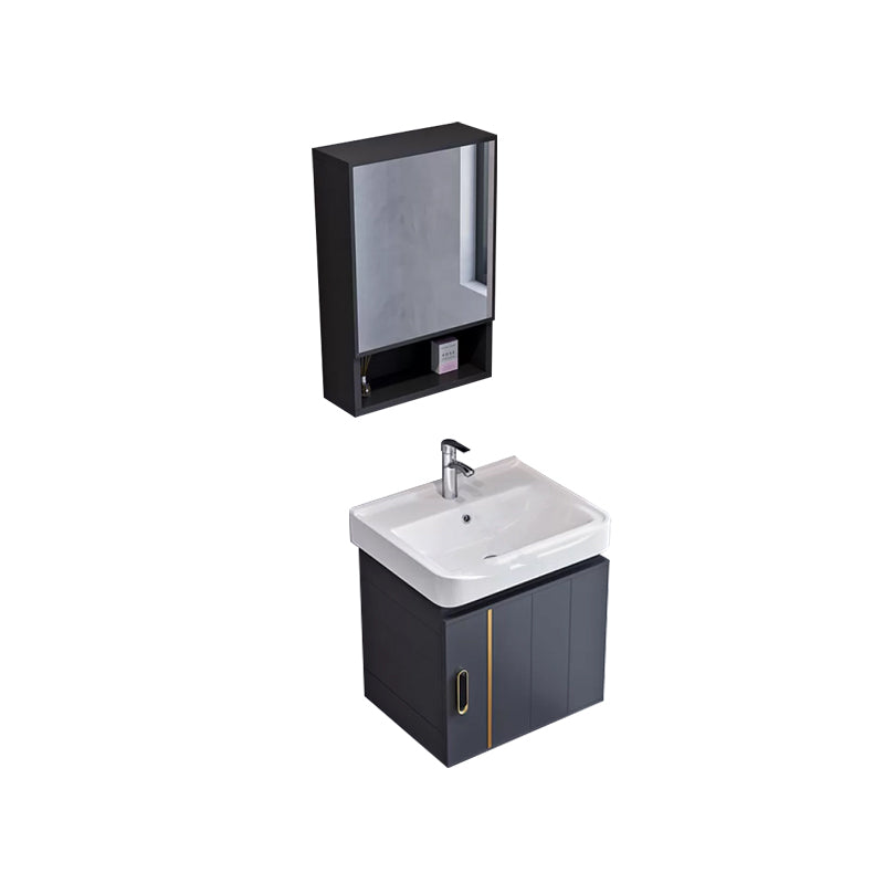 Glam Single Wall Mount Sink Vanity Gray Metal Base Rectangular Vanity Set Vanity & Faucet & Mirror Cabinet 17"L x 14"W x 16"H Square Mirror Clearhalo 'Bathroom Remodel & Bathroom Fixtures' 'Bathroom Vanities' 'bathroom_vanities' 'Home Improvement' 'home_improvement' 'home_improvement_bathroom_vanities' 7327220