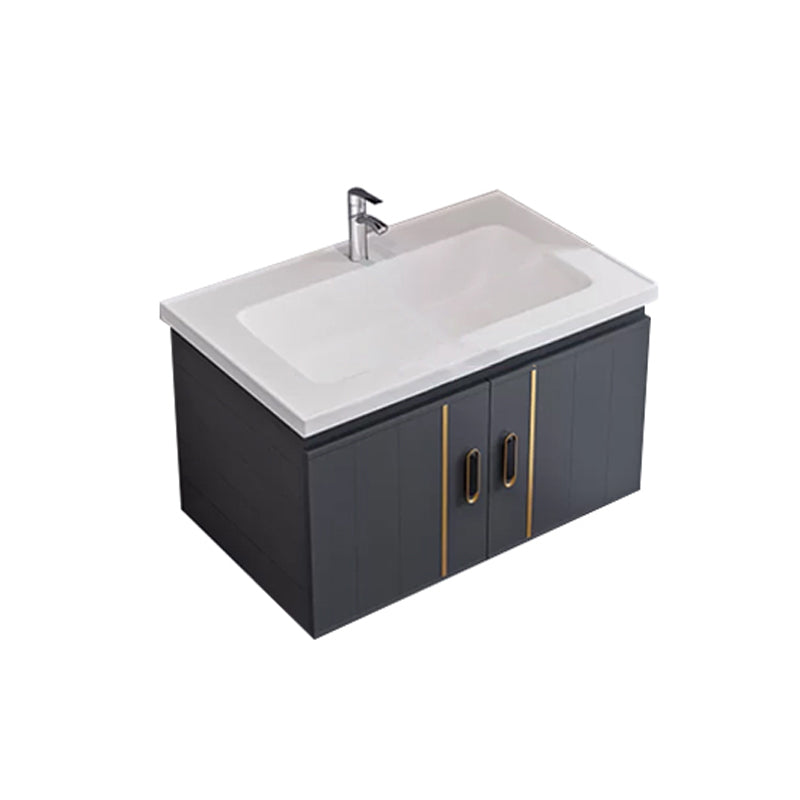 Glam Single Wall Mount Sink Vanity Gray Metal Base Rectangular Vanity Set Vanity & Faucet 28"L x 19"W x 16"H Mirror Not Included Clearhalo 'Bathroom Remodel & Bathroom Fixtures' 'Bathroom Vanities' 'bathroom_vanities' 'Home Improvement' 'home_improvement' 'home_improvement_bathroom_vanities' 7327223