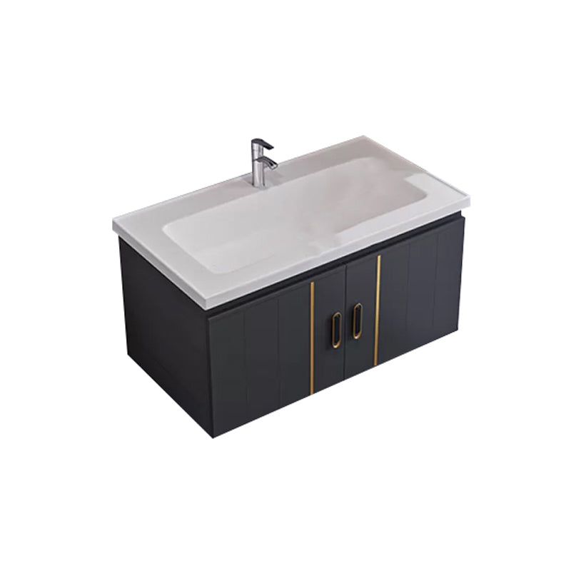 Glam Single Wall Mount Sink Vanity Gray Metal Base Rectangular Vanity Set Vanity & Faucet 31"L x 19"W x 16"H Mirror Not Included Clearhalo 'Bathroom Remodel & Bathroom Fixtures' 'Bathroom Vanities' 'bathroom_vanities' 'Home Improvement' 'home_improvement' 'home_improvement_bathroom_vanities' 7327224