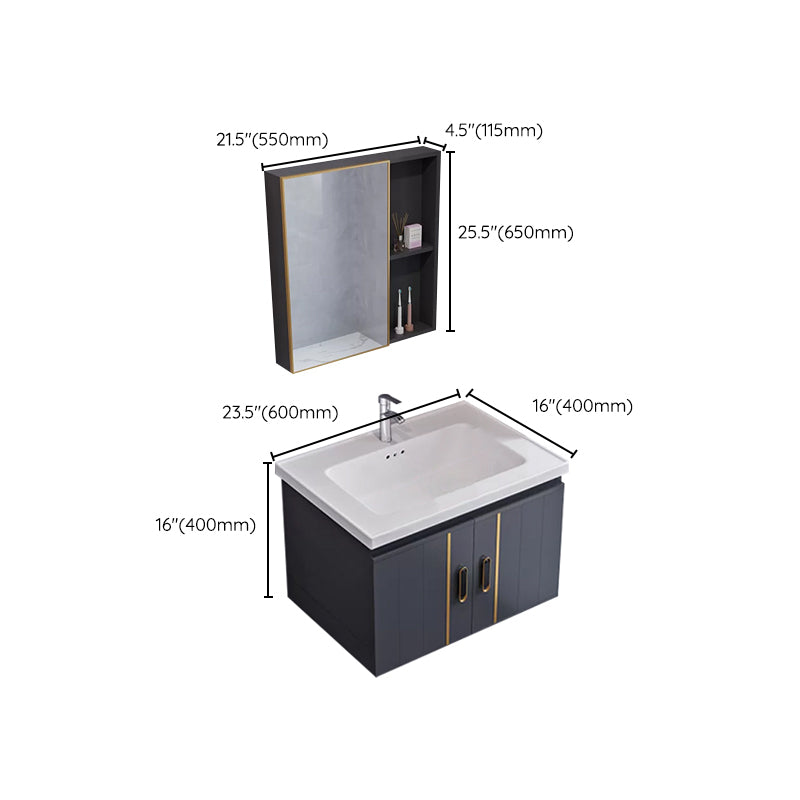 Glam Single Wall Mount Sink Vanity Gray Metal Base Rectangular Vanity Set Clearhalo 'Bathroom Remodel & Bathroom Fixtures' 'Bathroom Vanities' 'bathroom_vanities' 'Home Improvement' 'home_improvement' 'home_improvement_bathroom_vanities' 7327244
