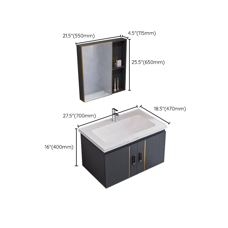 Glam Single Wall Mount Sink Vanity Gray Metal Base Rectangular Vanity Set Clearhalo 'Bathroom Remodel & Bathroom Fixtures' 'Bathroom Vanities' 'bathroom_vanities' 'Home Improvement' 'home_improvement' 'home_improvement_bathroom_vanities' 7327245