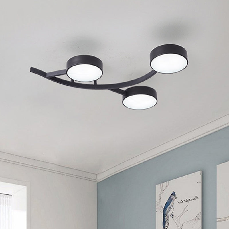 Metallic Small Drum Flush Mount Fixture Modernist LED Black Semi Ceiling Flush with Branch Design Black Clearhalo 'Ceiling Lights' 'Close To Ceiling Lights' 'Close to ceiling' 'Semi-flushmount' Lighting' 732750