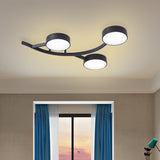 Metallic Small Drum Flush Mount Fixture Modernist LED Black Semi Ceiling Flush with Branch Design Clearhalo 'Ceiling Lights' 'Close To Ceiling Lights' 'Close to ceiling' 'Semi-flushmount' Lighting' 732751