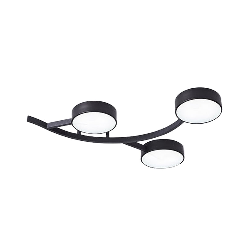 Metallic Small Drum Flush Mount Fixture Modernist LED Black Semi Ceiling Flush with Branch Design Clearhalo 'Ceiling Lights' 'Close To Ceiling Lights' 'Close to ceiling' 'Semi-flushmount' Lighting' 732752
