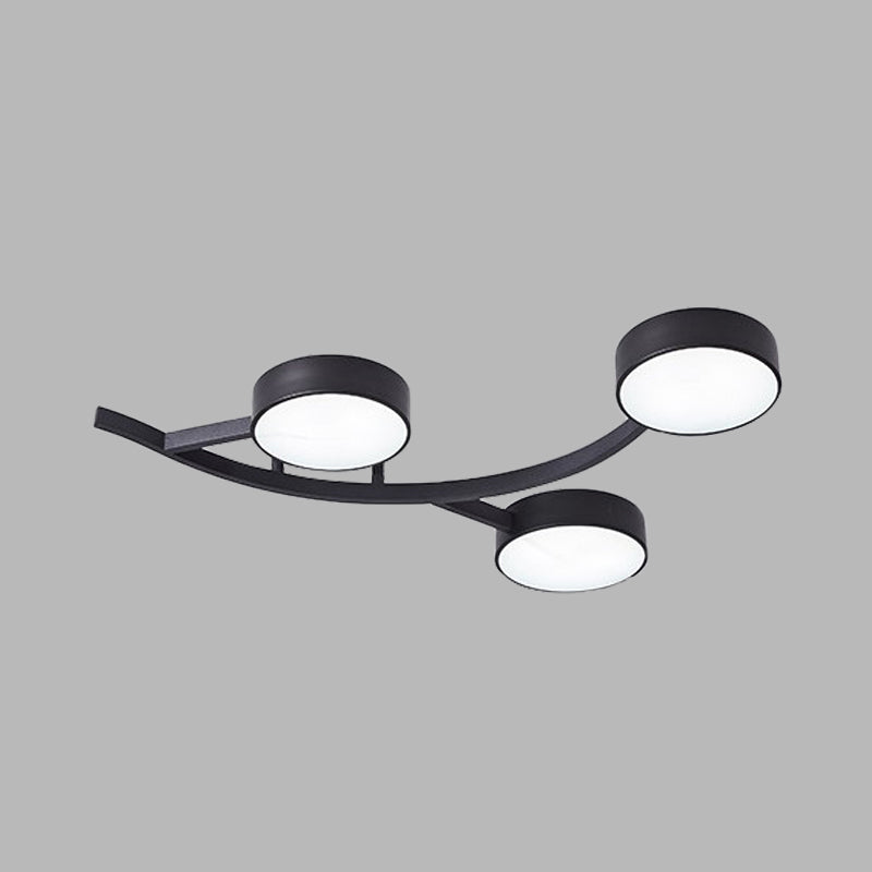 Metallic Small Drum Flush Mount Fixture Modernist LED Black Semi Ceiling Flush with Branch Design Clearhalo 'Ceiling Lights' 'Close To Ceiling Lights' 'Close to ceiling' 'Semi-flushmount' Lighting' 732753
