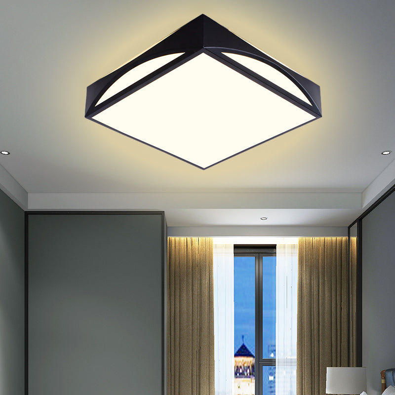 White/Black Squared Box Flush Mount Light Minimalist 18.5"/22.5" W LED Metallic Ceiling Lamp in White/Warm Light Clearhalo 'Ceiling Lights' 'Close To Ceiling Lights' 'Close to ceiling' 'Flush mount' Lighting' 732756