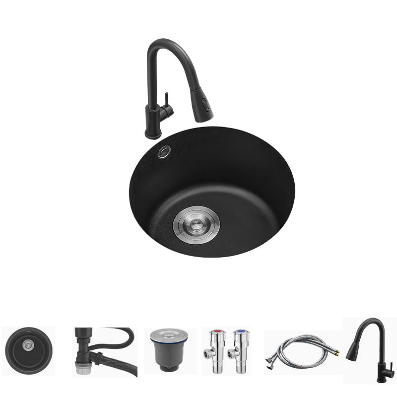 Undermount Kitchen Bar Sink Quartz Round Shape Kitchen Bar Sink Sink with Faucet Pull Out Faucet Clearhalo 'Home Improvement' 'home_improvement' 'home_improvement_kitchen_sinks' 'Kitchen Remodel & Kitchen Fixtures' 'Kitchen Sinks & Faucet Components' 'Kitchen Sinks' 'kitchen_sinks' 7327564