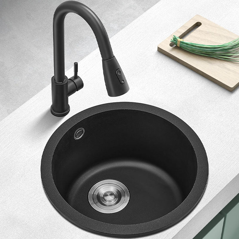 Undermount Kitchen Bar Sink Quartz Round Shape Kitchen Bar Sink 16"L x 16"W x 7"H Sink with Faucet Pull Out Faucet Clearhalo 'Home Improvement' 'home_improvement' 'home_improvement_kitchen_sinks' 'Kitchen Remodel & Kitchen Fixtures' 'Kitchen Sinks & Faucet Components' 'Kitchen Sinks' 'kitchen_sinks' 7327569