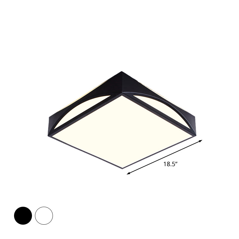 White/Black Squared Box Flush Mount Light Minimalist 18.5"/22.5" W LED Metallic Ceiling Lamp in White/Warm Light Clearhalo 'Ceiling Lights' 'Close To Ceiling Lights' 'Close to ceiling' 'Flush mount' Lighting' 732759