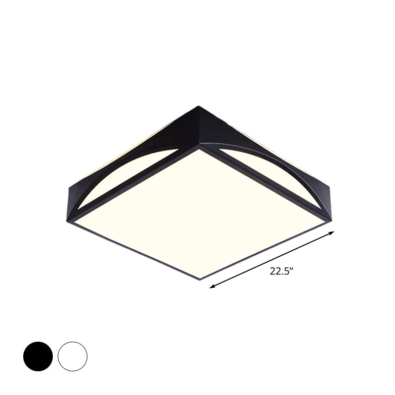 White/Black Squared Box Flush Mount Light Minimalist 18.5"/22.5" W LED Metallic Ceiling Lamp in White/Warm Light Clearhalo 'Ceiling Lights' 'Close To Ceiling Lights' 'Close to ceiling' 'Flush mount' Lighting' 732760