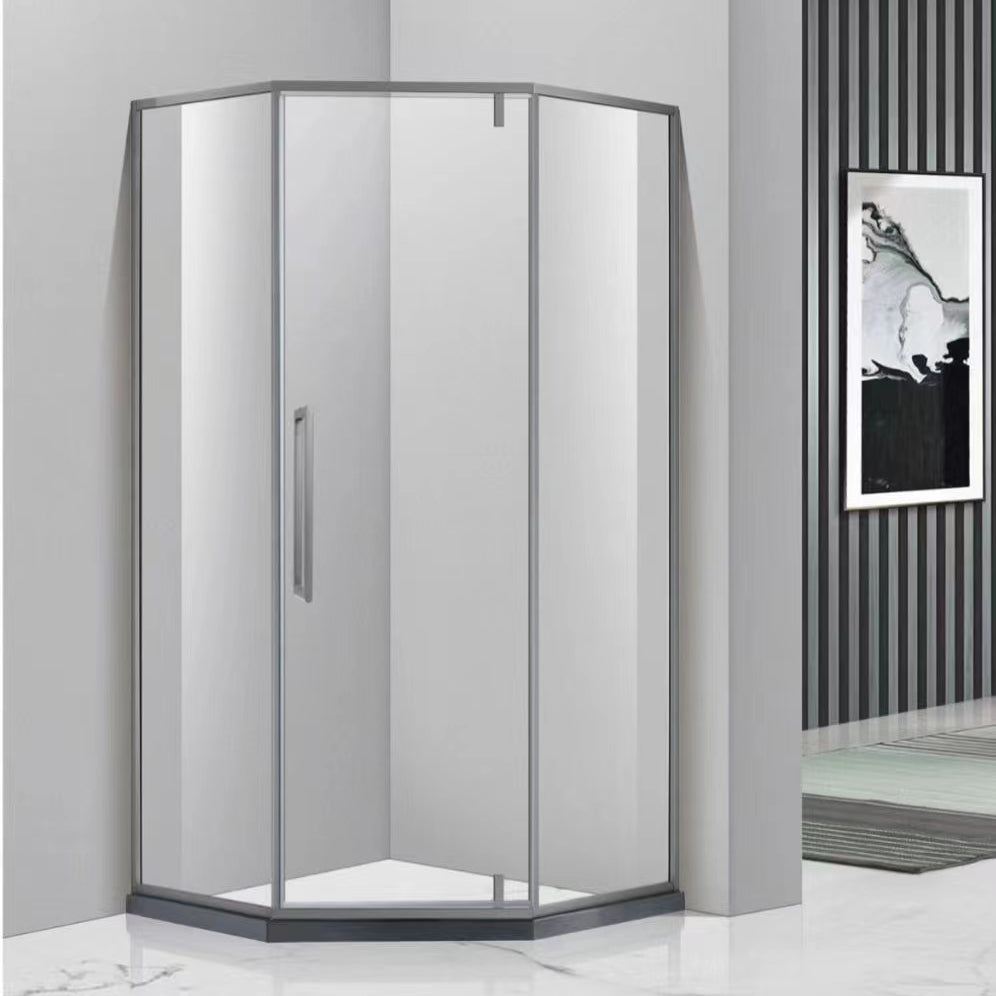 Neo-Angle Framed Shower Enclosure Black Tempered Glass Framed Shower Right Gray Clearhalo 'Bathroom Remodel & Bathroom Fixtures' 'Home Improvement' 'home_improvement' 'home_improvement_shower_stalls_enclosures' 'Shower Stalls & Enclosures' 'shower_stalls_enclosures' 'Showers & Bathtubs' 7327630