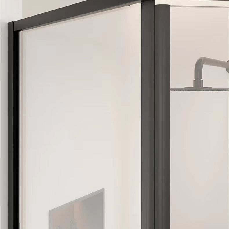Neo-Angle Framed Shower Enclosure Black Tempered Glass Framed Shower Clearhalo 'Bathroom Remodel & Bathroom Fixtures' 'Home Improvement' 'home_improvement' 'home_improvement_shower_stalls_enclosures' 'Shower Stalls & Enclosures' 'shower_stalls_enclosures' 'Showers & Bathtubs' 7327636