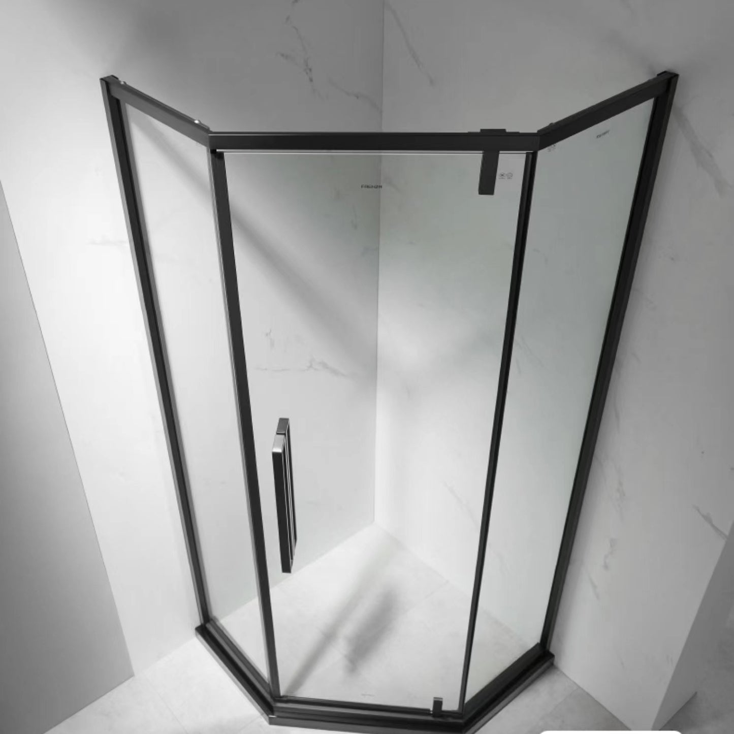 Neo-Angle Framed Shower Enclosure Black Tempered Glass Framed Shower Clearhalo 'Bathroom Remodel & Bathroom Fixtures' 'Home Improvement' 'home_improvement' 'home_improvement_shower_stalls_enclosures' 'Shower Stalls & Enclosures' 'shower_stalls_enclosures' 'Showers & Bathtubs' 7327638