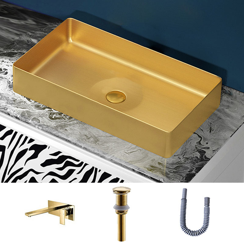 Modern Bathroom Sink with Pop-Up Drain Rectangular Metal Vessel Bathroom Sink Gold Wall Mounted Faucet Sink with Faucet Clearhalo 'Bathroom Remodel & Bathroom Fixtures' 'Bathroom Sinks & Faucet Components' 'Bathroom Sinks' 'bathroom_sink' 'Home Improvement' 'home_improvement' 'home_improvement_bathroom_sink' 7327853