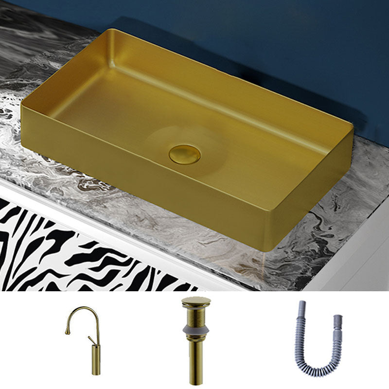 Modern Bathroom Sink with Pop-Up Drain Rectangular Metal Vessel Bathroom Sink Antique Brass Droplet Faucet Sink with Faucet Clearhalo 'Bathroom Remodel & Bathroom Fixtures' 'Bathroom Sinks & Faucet Components' 'Bathroom Sinks' 'bathroom_sink' 'Home Improvement' 'home_improvement' 'home_improvement_bathroom_sink' 7327866