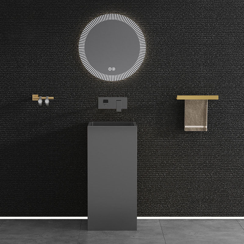 Contemporary Bathroom Sink with Pop-Up Drain Rectangular Metal Pedestal Bathroom Sink Black Wall Mounted Faucet Sink with Faucet Clearhalo 'Bathroom Remodel & Bathroom Fixtures' 'Bathroom Sinks & Faucet Components' 'Bathroom Sinks' 'bathroom_sink' 'Home Improvement' 'home_improvement' 'home_improvement_bathroom_sink' 7327870