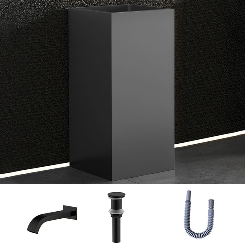 Contemporary Bathroom Sink with Pop-Up Drain Rectangular Metal Pedestal Bathroom Sink Black Square Sensor Faucet Sink with Faucet Clearhalo 'Bathroom Remodel & Bathroom Fixtures' 'Bathroom Sinks & Faucet Components' 'Bathroom Sinks' 'bathroom_sink' 'Home Improvement' 'home_improvement' 'home_improvement_bathroom_sink' 7327877