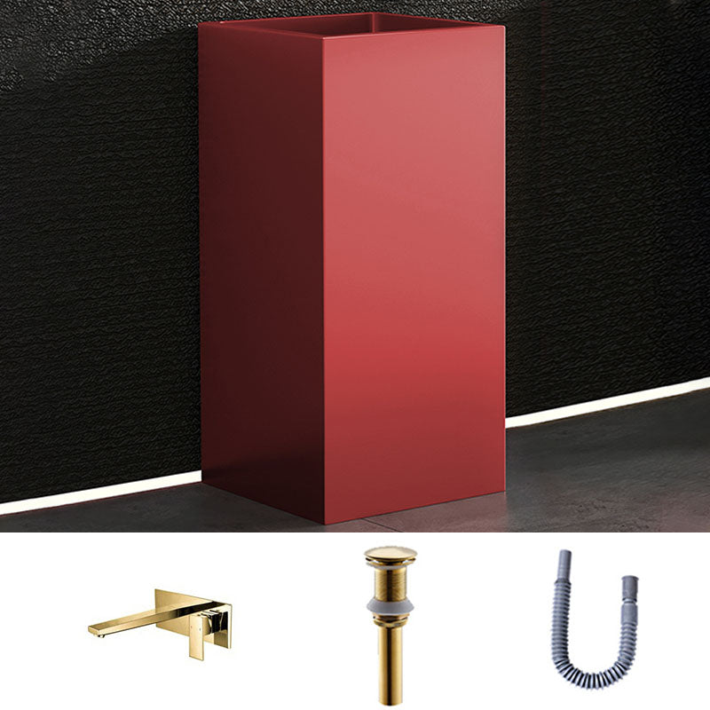 Contemporary Bathroom Sink with Pop-Up Drain Rectangular Metal Pedestal Bathroom Sink Red Wall Mounted Faucet Sink with Faucet Clearhalo 'Bathroom Remodel & Bathroom Fixtures' 'Bathroom Sinks & Faucet Components' 'Bathroom Sinks' 'bathroom_sink' 'Home Improvement' 'home_improvement' 'home_improvement_bathroom_sink' 7327892