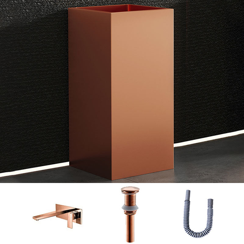 Contemporary Bathroom Sink with Pop-Up Drain Rectangular Metal Pedestal Bathroom Sink Rose Gold Wall Mounted Faucet Sink with Faucet Clearhalo 'Bathroom Remodel & Bathroom Fixtures' 'Bathroom Sinks & Faucet Components' 'Bathroom Sinks' 'bathroom_sink' 'Home Improvement' 'home_improvement' 'home_improvement_bathroom_sink' 7327904