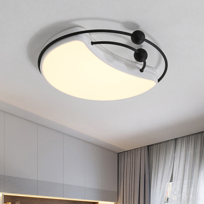 Minimalist Moon Flush Mount Light Fixture LED Metal Ceiling Lamp in White and Black with Recessed Diffuser, White/Warm Light - Black-White - Clearhalo - 'Ceiling Lights' - 'Close To Ceiling Lights' - 'Close to ceiling' - 'Flush mount' - Lighting' - 732795